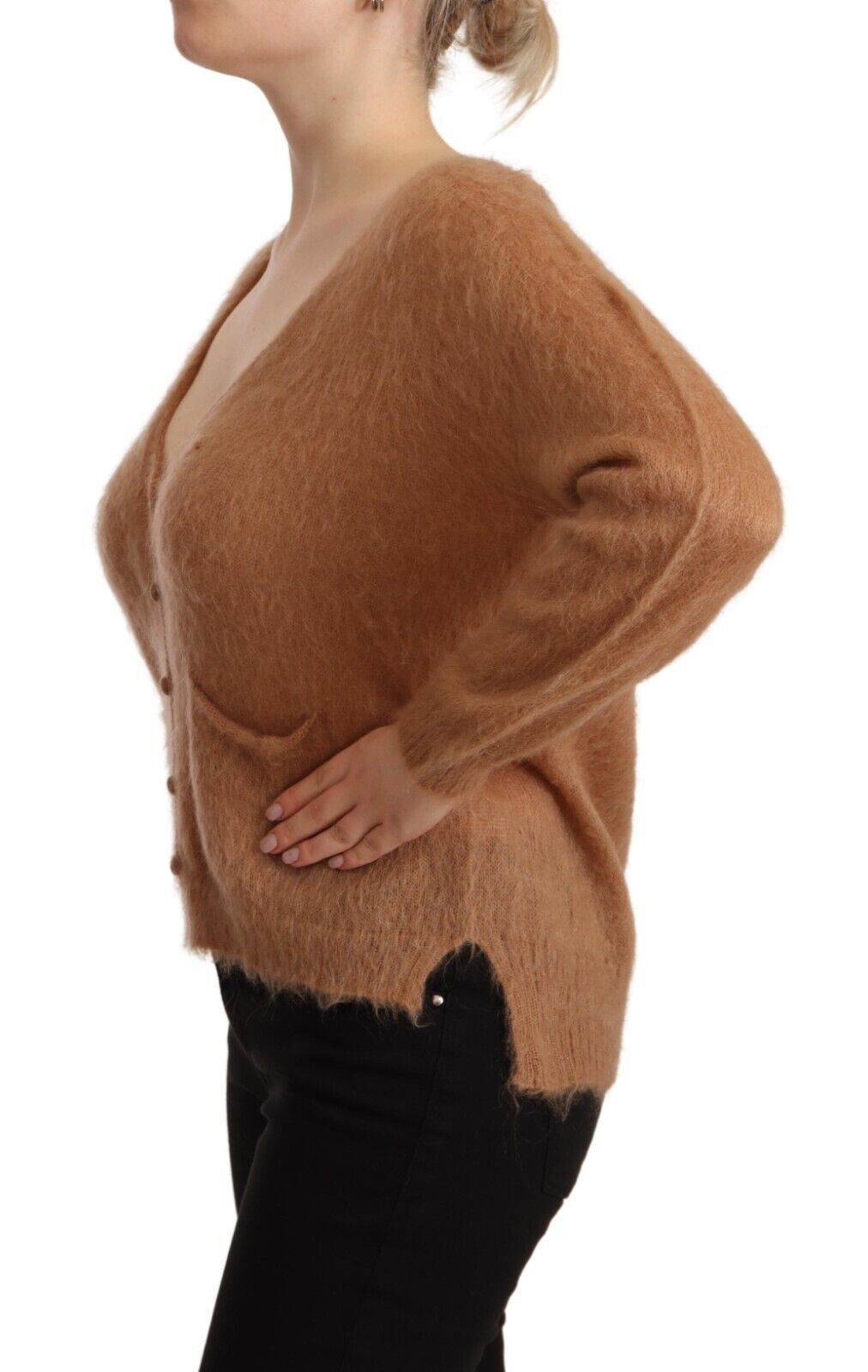 PINK MEMORIES Schicke braune Strickjacke mit Knopfverschluss vorne