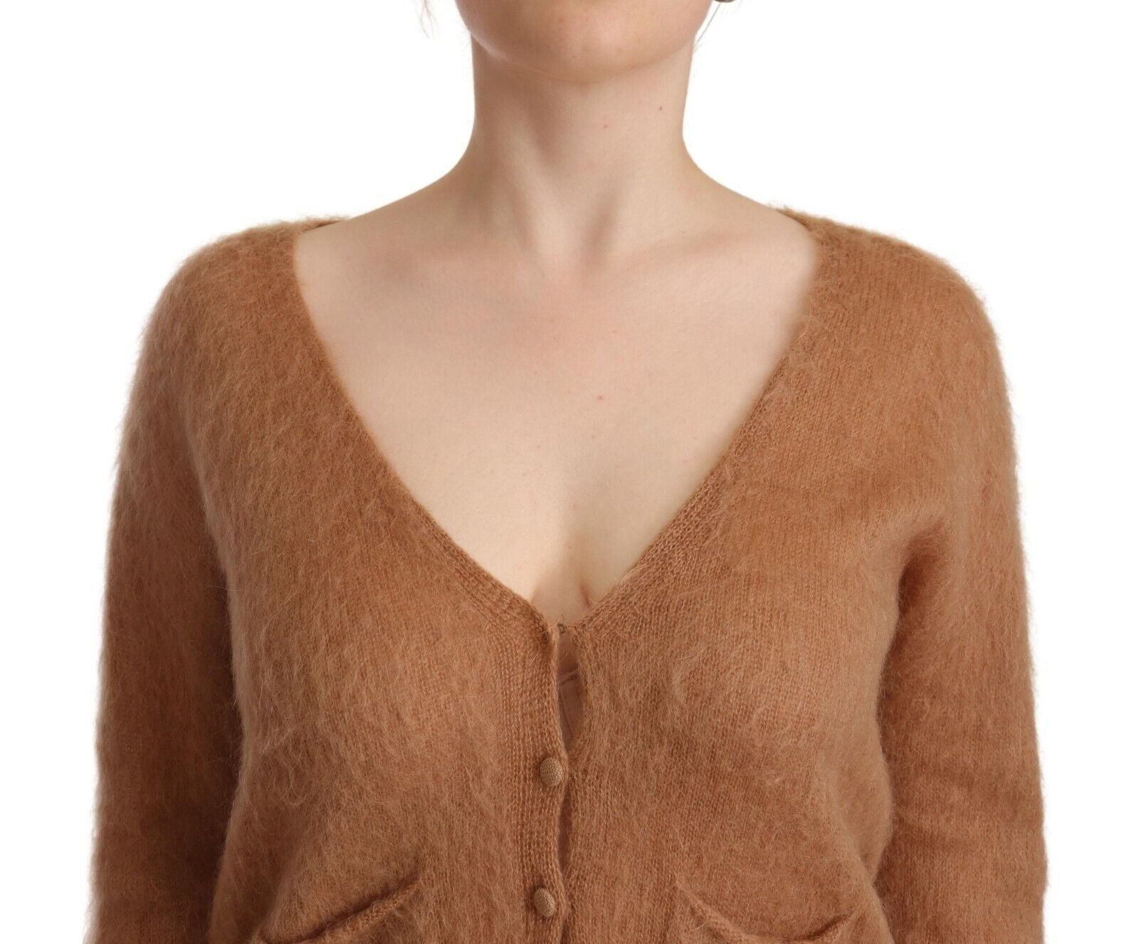PINK MEMORIES Schicke braune Strickjacke mit Knopfverschluss vorne