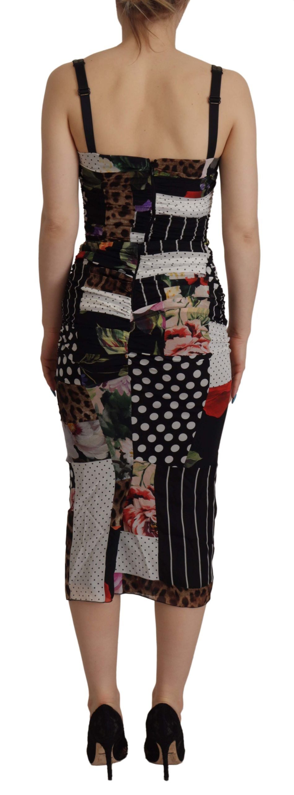Robe midi patchwork élégante en soie mélangée Dolce &amp; Gabbana