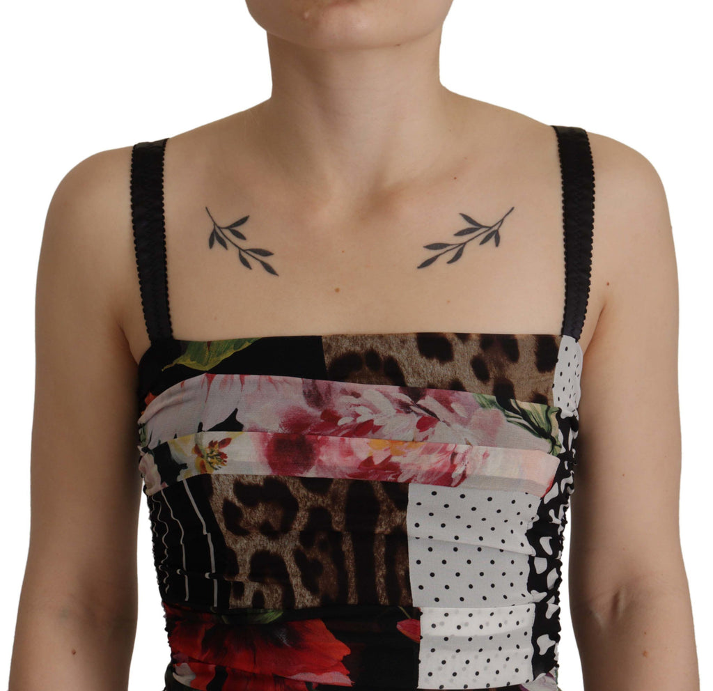 Robe midi patchwork élégante en soie mélangée Dolce &amp; Gabbana