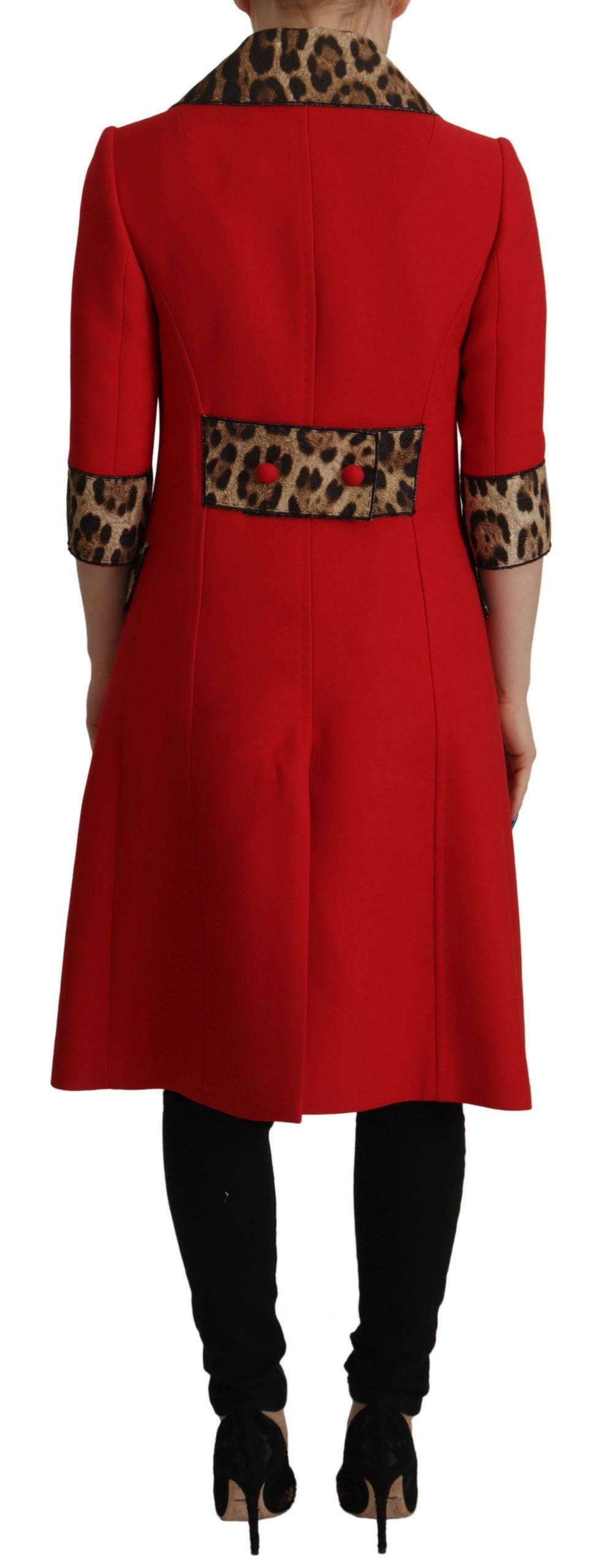 Dolce &amp; Gabbana Eleganter roter Trenchcoat mit Leopardenmuster