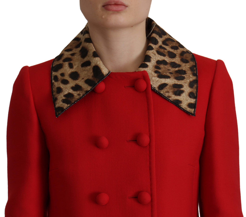 Dolce &amp; Gabbana Eleganter roter Trenchcoat mit Leopardenmuster