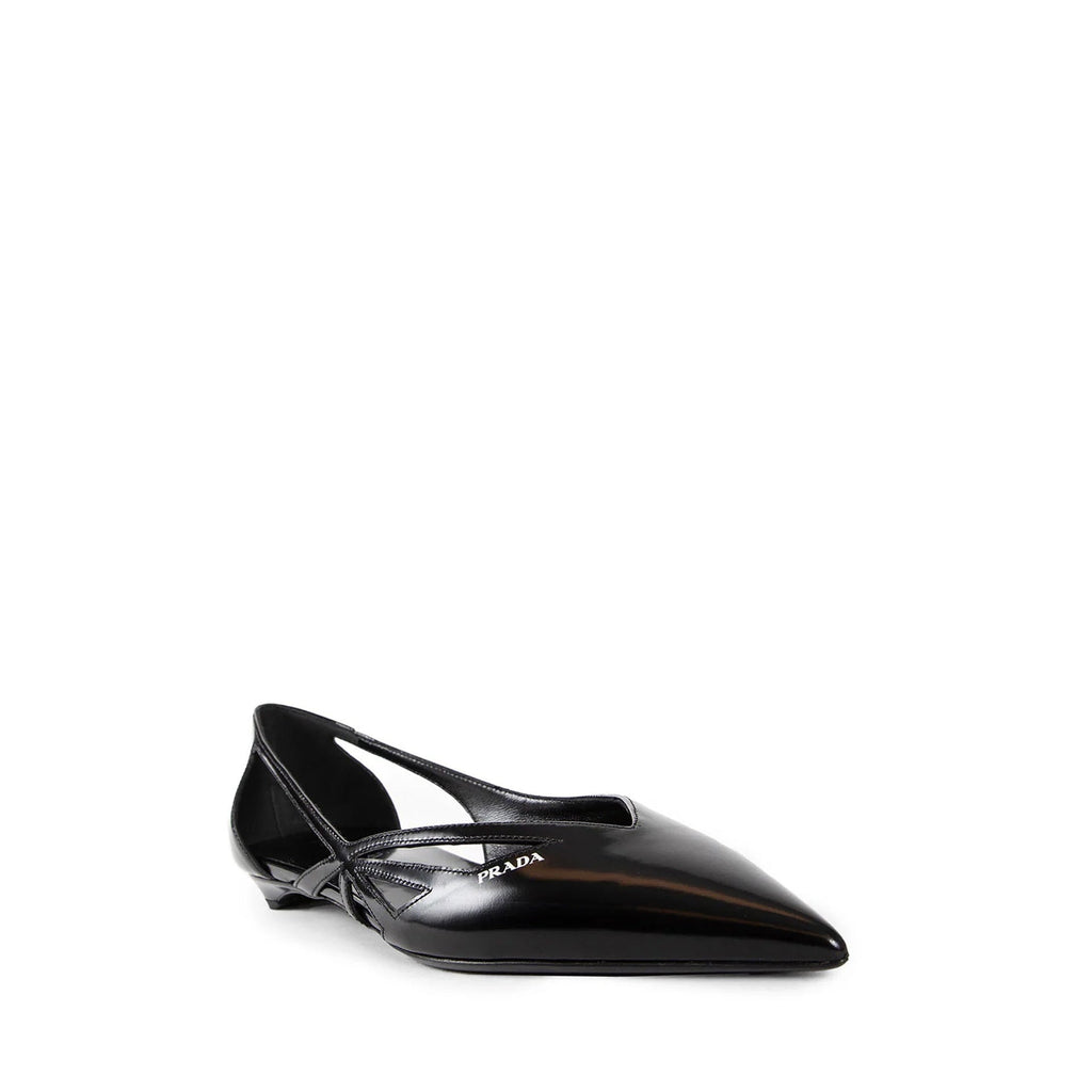 Prada Brushed Leather Cut-Out Ballerina Flats