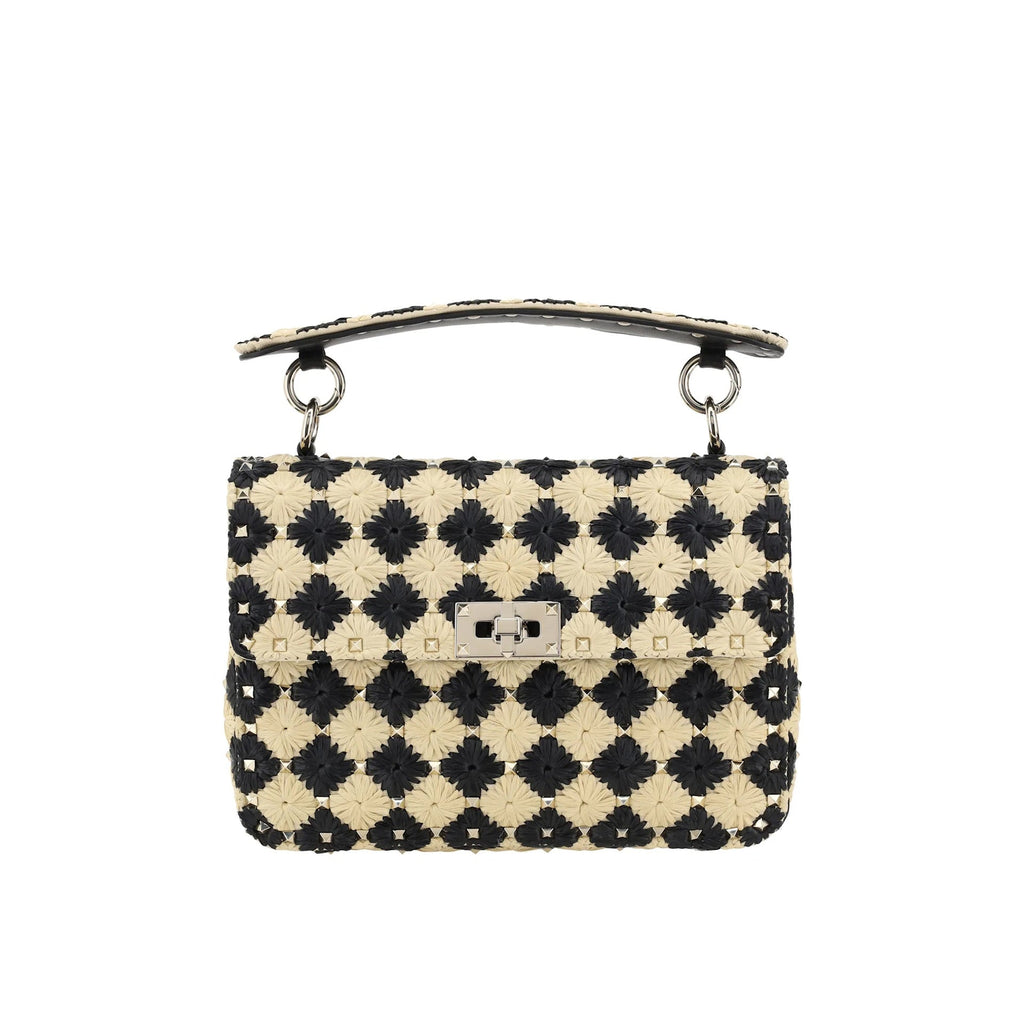 Valentino Garavani Raffia Medium Rockstud Spike Handbag