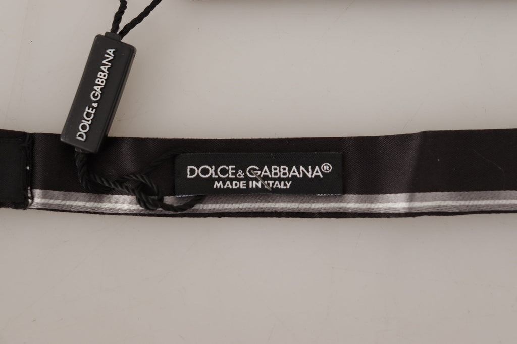 Dolce &amp; Gabbana Elegante Seidenfliege in Schwarz und Grau