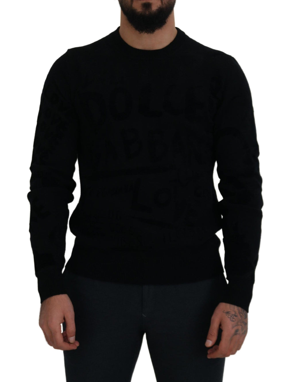 Dolce &amp; Gabbana Eleganter schwarzer Wollpullover mit Logo