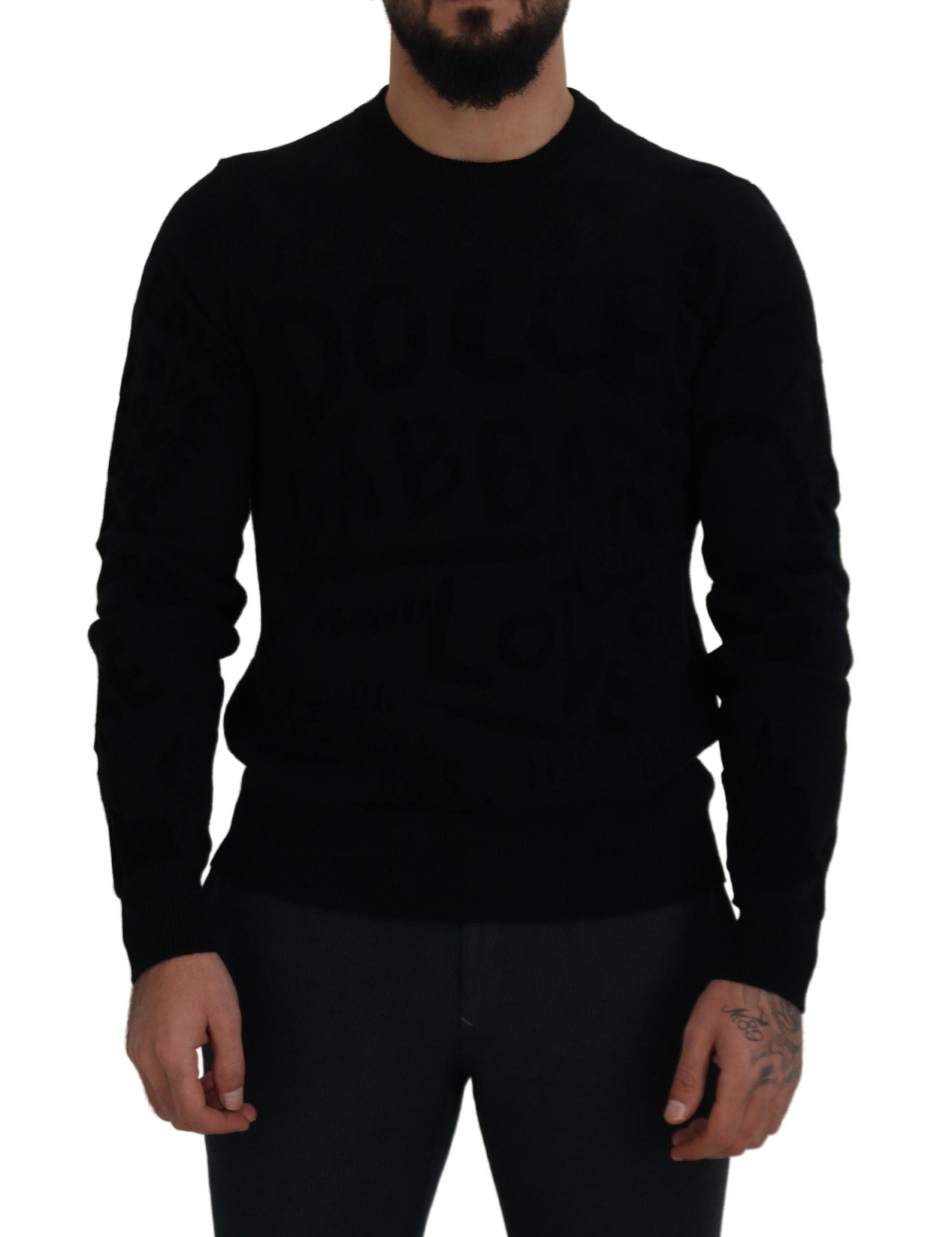 Dolce &amp; Gabbana Eleganter schwarzer Wollpullover mit Logo