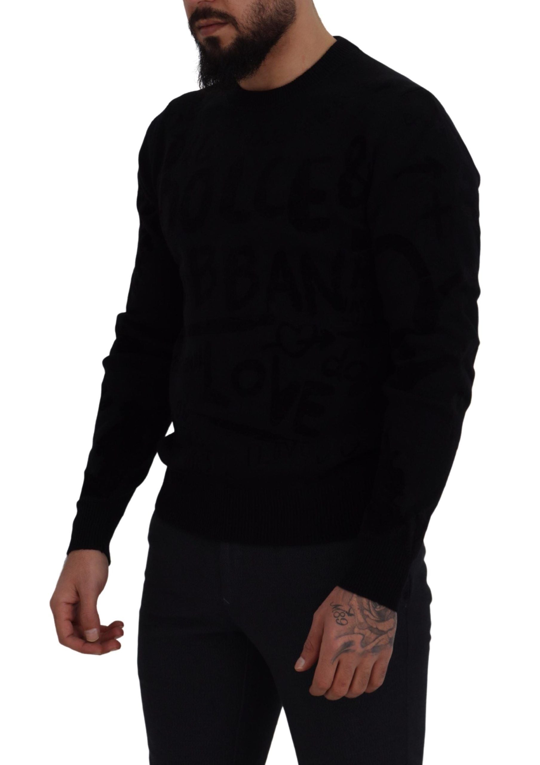 Dolce &amp; Gabbana Eleganter schwarzer Wollpullover mit Logo