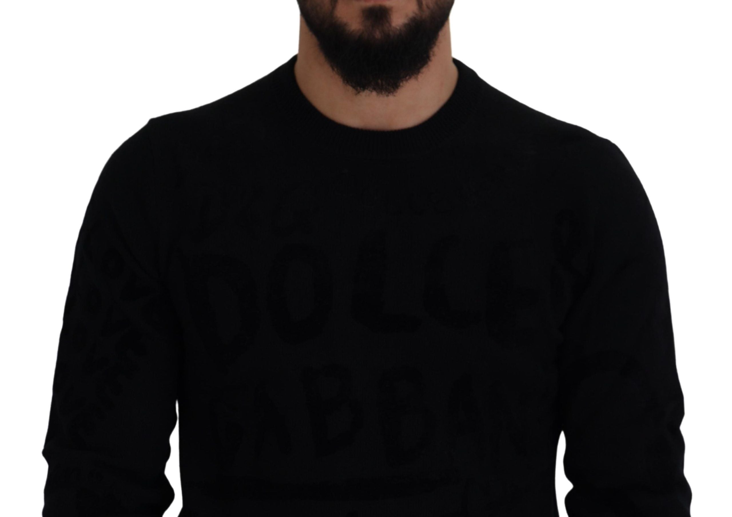 Dolce &amp; Gabbana Eleganter schwarzer Wollpullover mit Logo