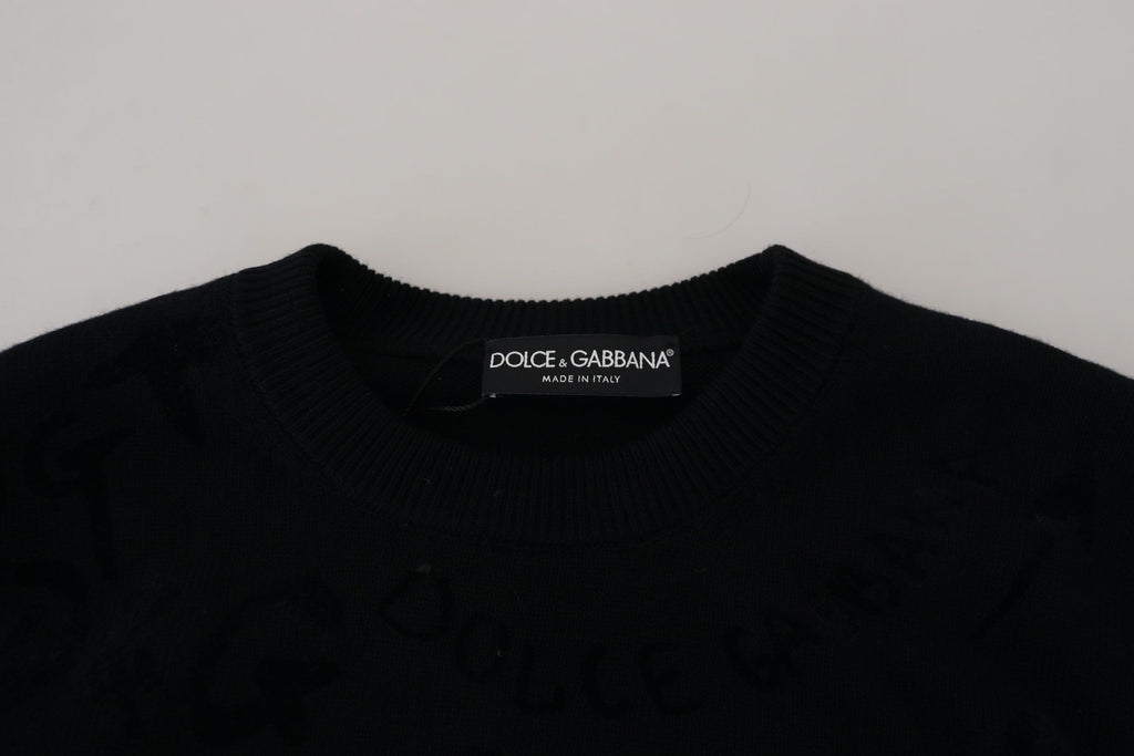Dolce &amp; Gabbana Eleganter schwarzer Wollpullover mit Logo