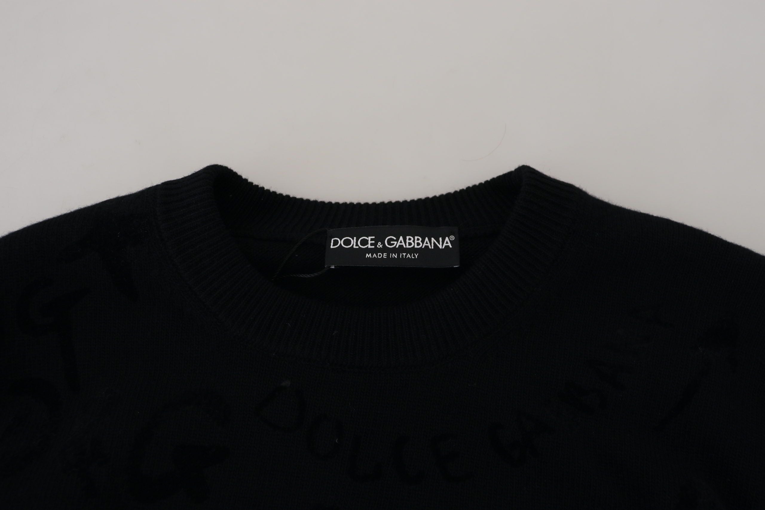 Dolce &amp; Gabbana Eleganter schwarzer Wollpullover mit Logo