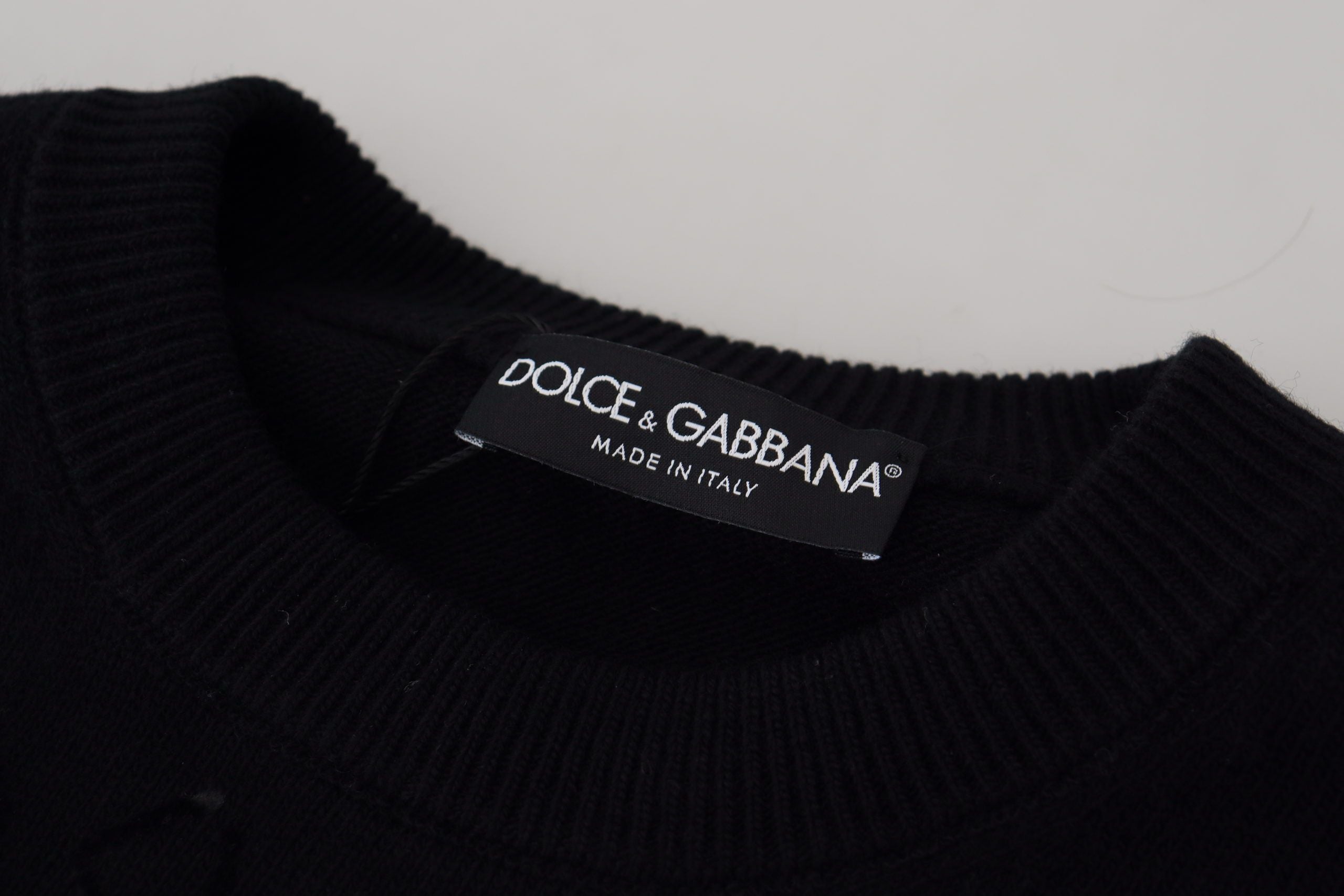 Dolce &amp; Gabbana Eleganter schwarzer Wollpullover mit Logo