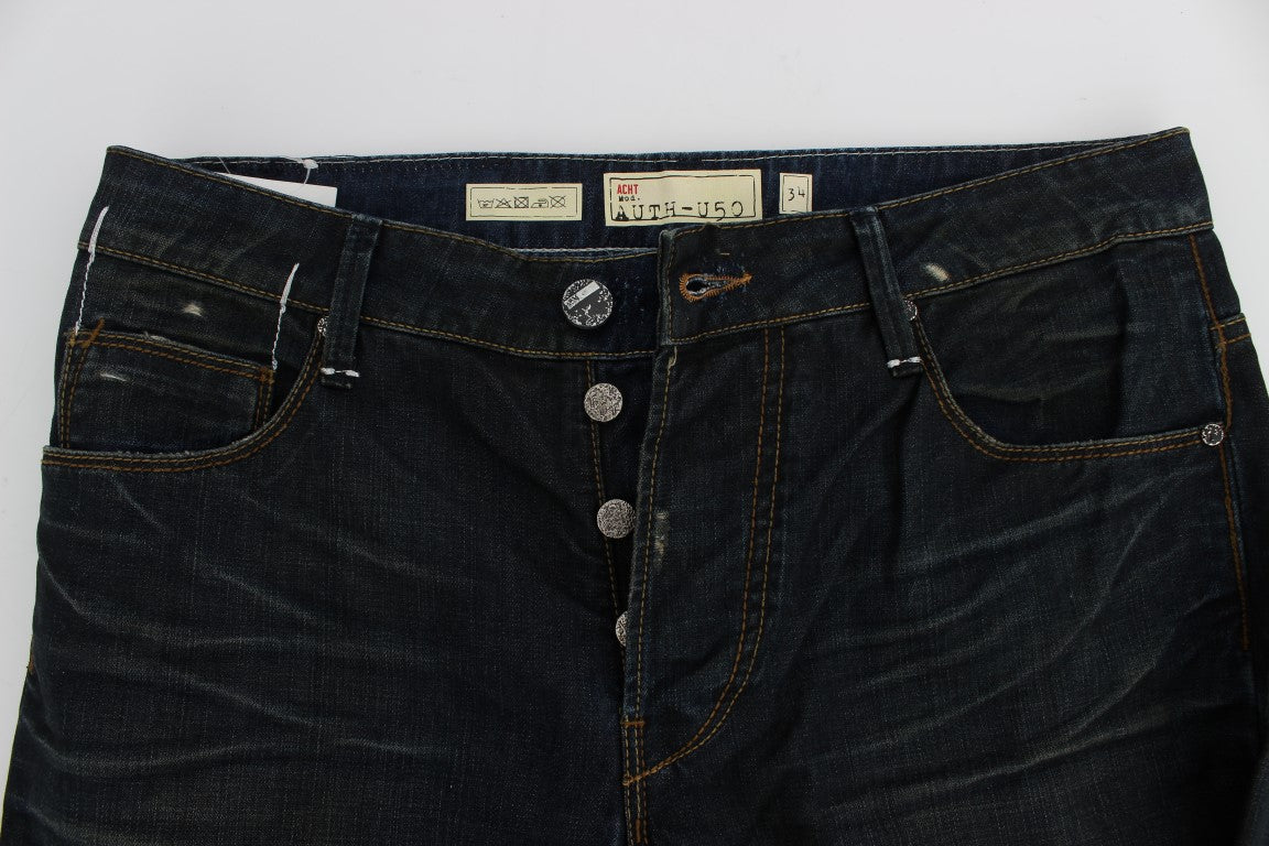 Acht Elegante Straight Fit Dunkelblaue Jeans