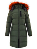Moose Knuckles Long Green Padded Down Jacket with Hood