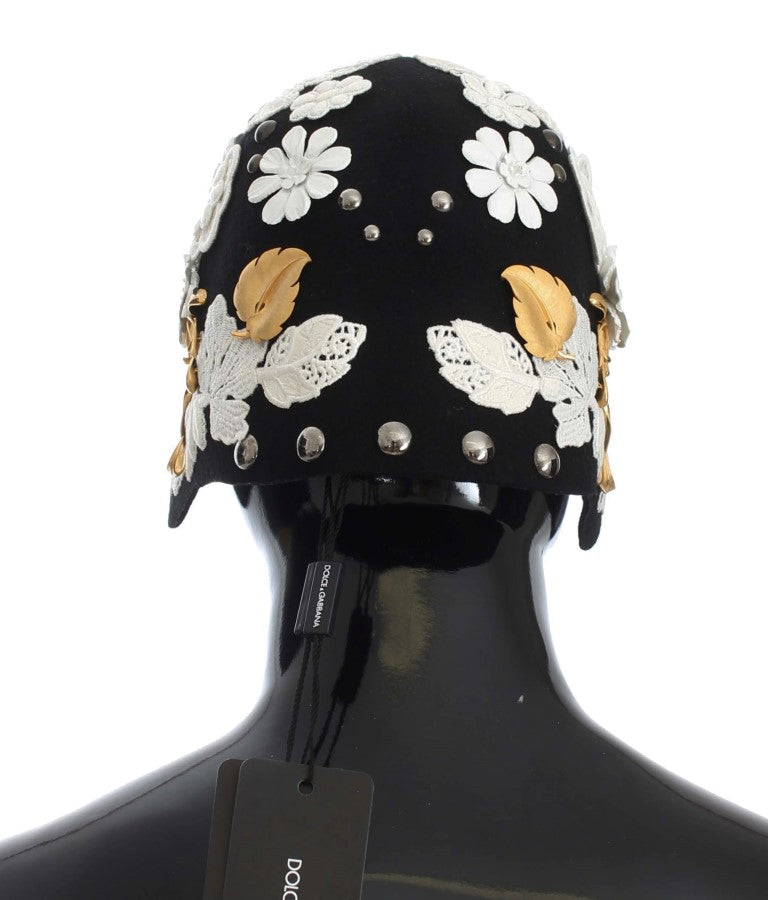 Dolce &amp; Gabbana Eleganter schwarzer Glockenhut aus Wolle mit Blumenmuster