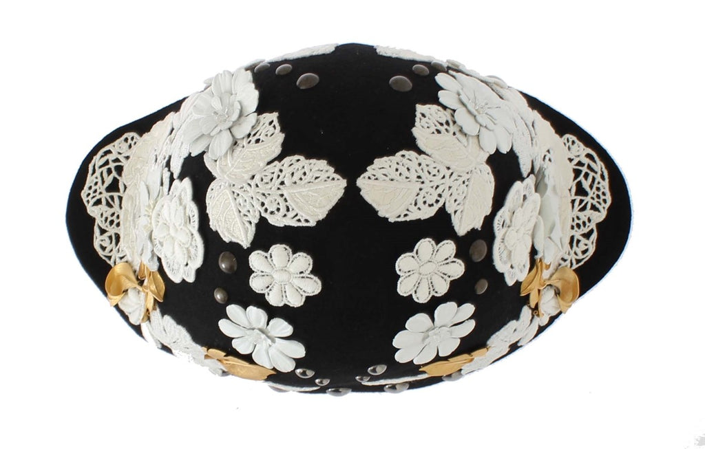 Dolce &amp; Gabbana Eleganter schwarzer Glockenhut aus Wolle mit Blumenmuster