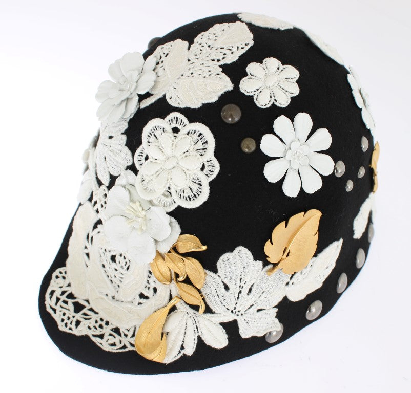 Dolce &amp; Gabbana Eleganter schwarzer Glockenhut aus Wolle mit Blumenmuster