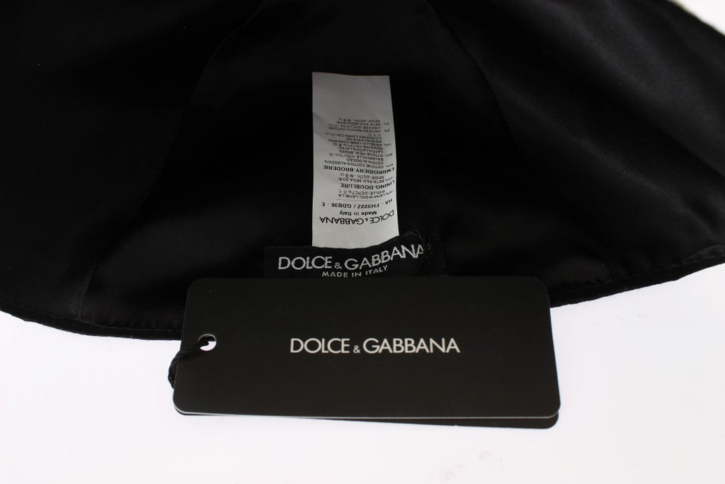 Dolce &amp; Gabbana Eleganter schwarzer Glockenhut aus Wolle mit Blumenmuster