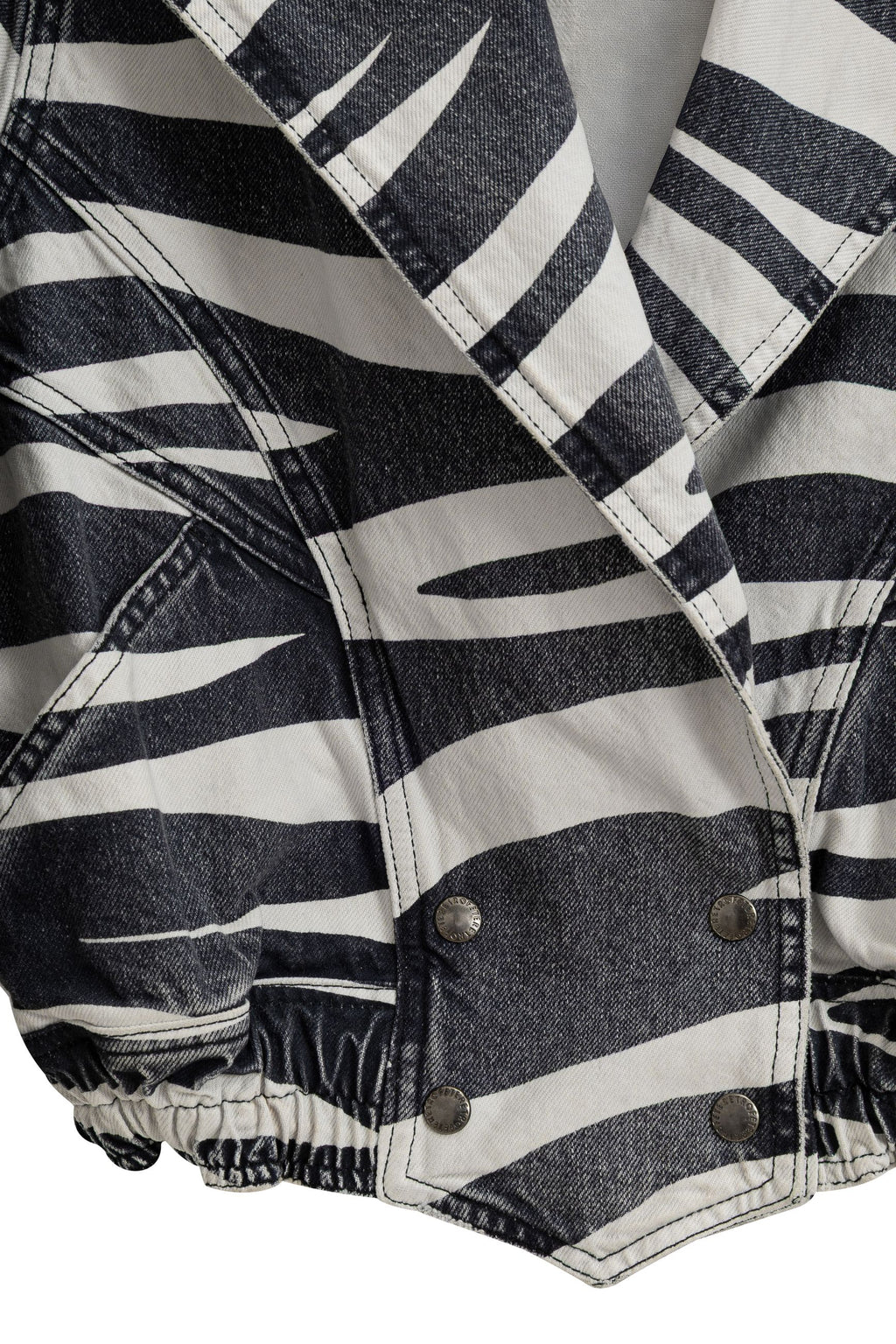 Retrofête Black and White Denim Short Double-Breasted Jacket – Siebentaschen