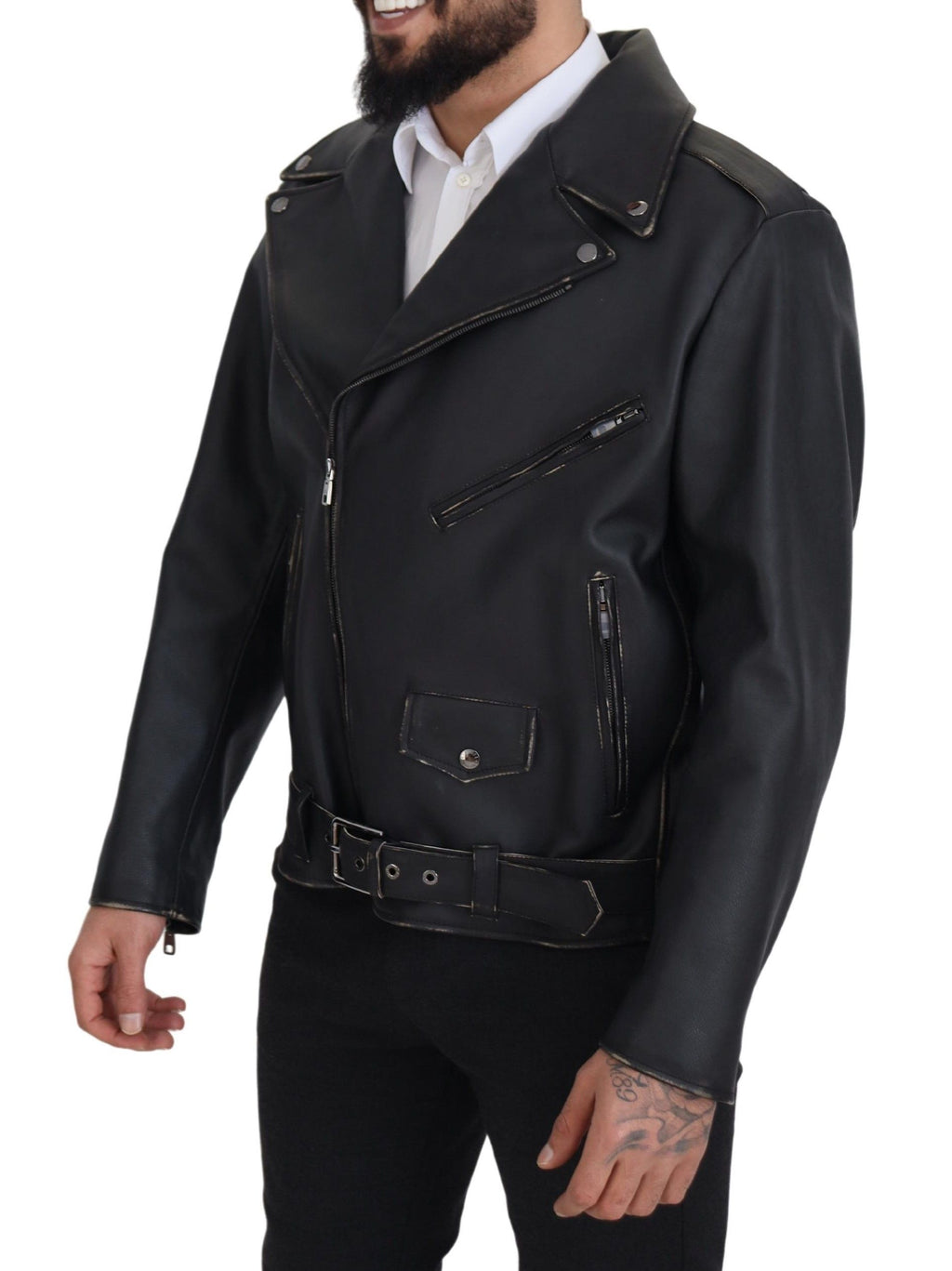 Dolce &amp; Gabbana Élégante veste de motard en cuir noir