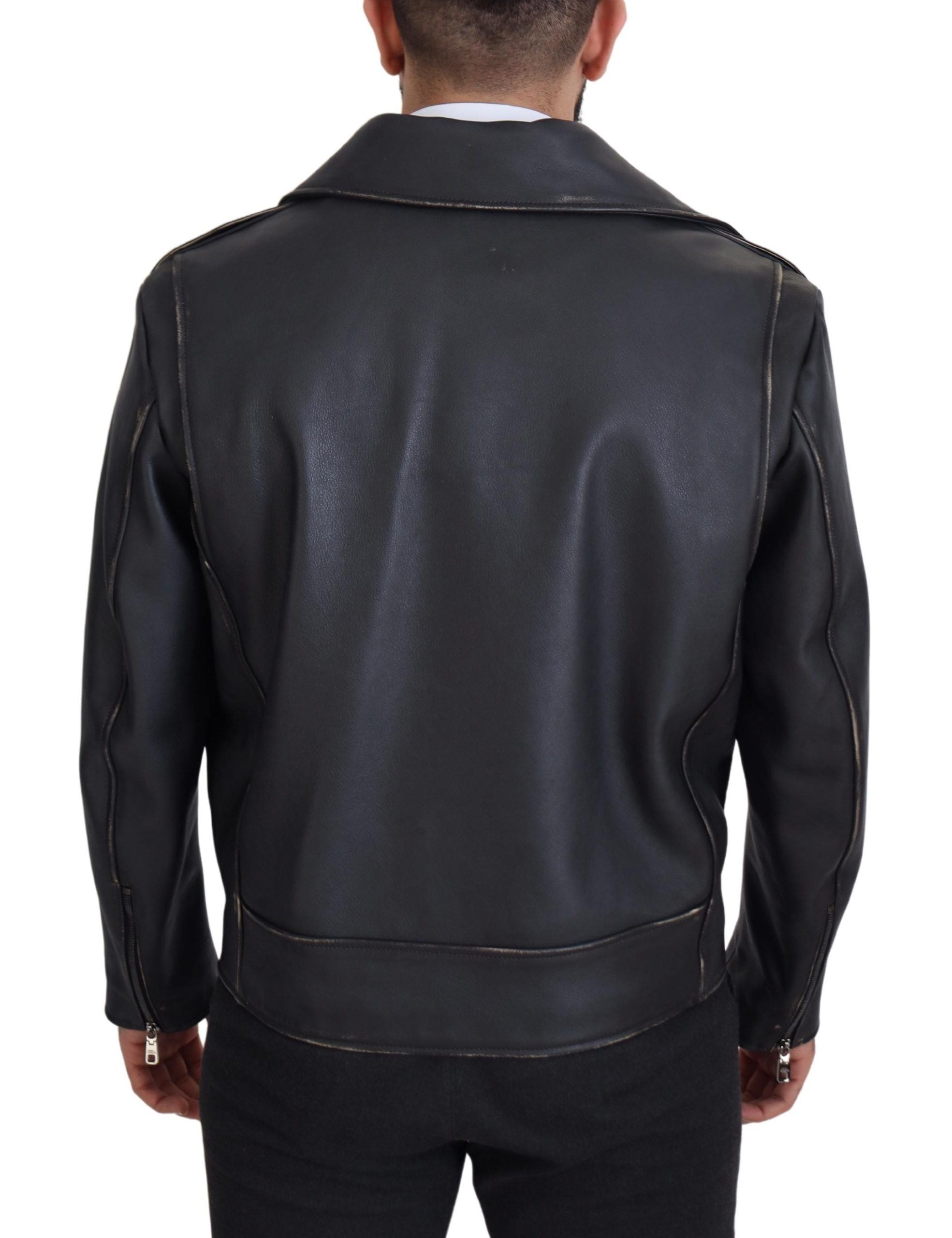 Dolce &amp; Gabbana Élégante veste de motard en cuir noir