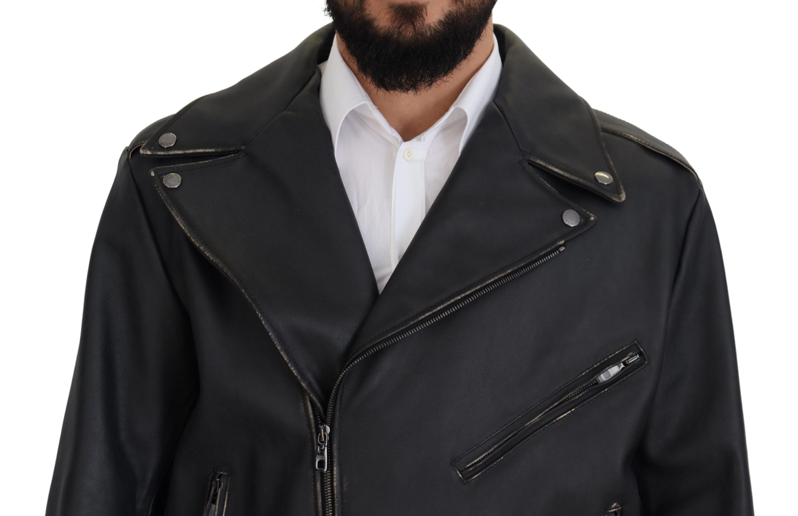 Dolce &amp; Gabbana Élégante veste de motard en cuir noir
