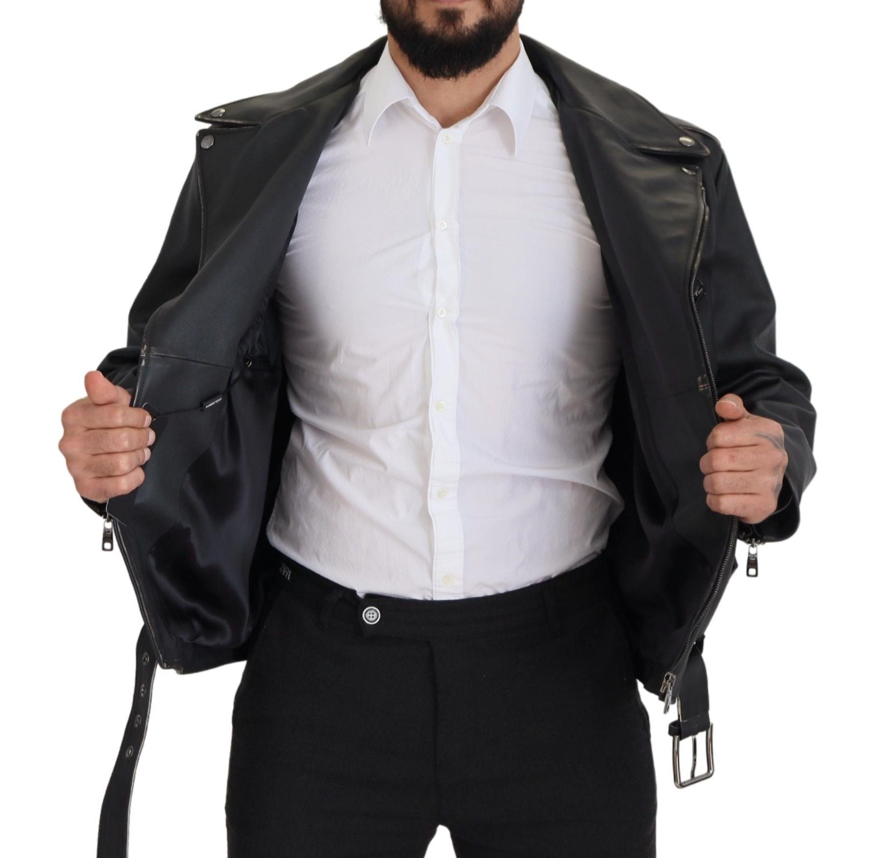 Dolce &amp; Gabbana Élégante veste de motard en cuir noir