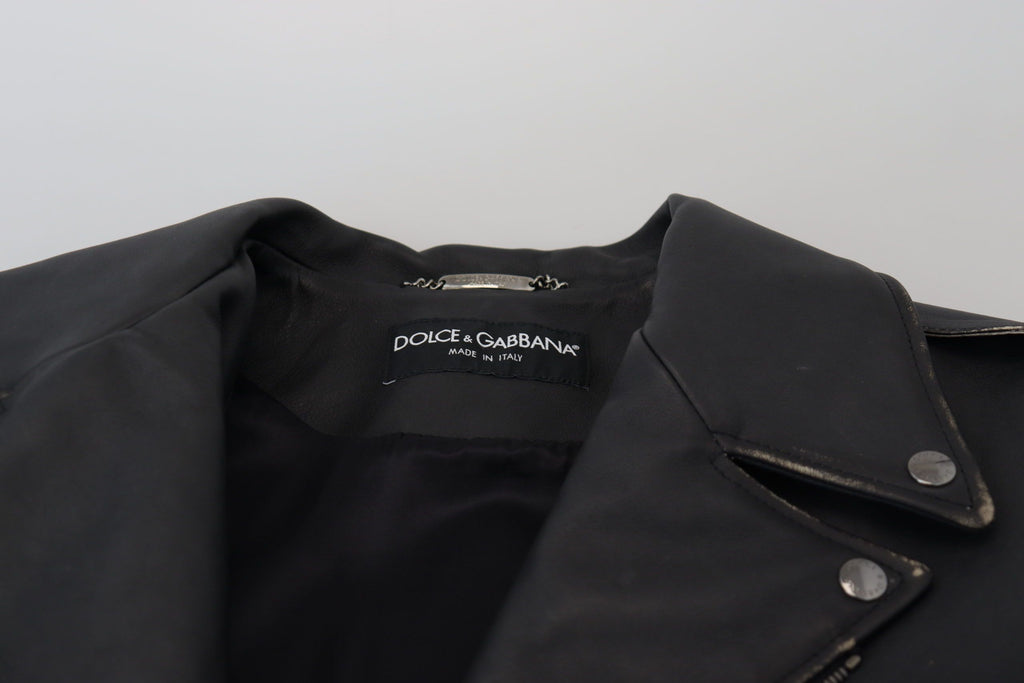 Dolce &amp; Gabbana Élégante veste de motard en cuir noir