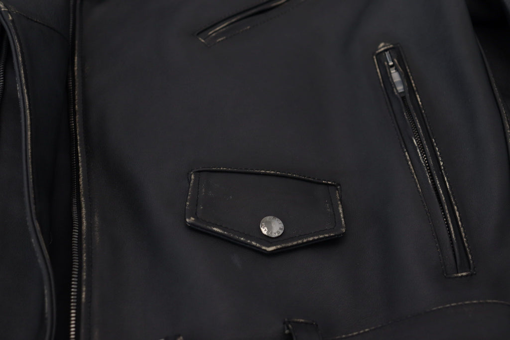 Dolce &amp; Gabbana Élégante veste de motard en cuir noir