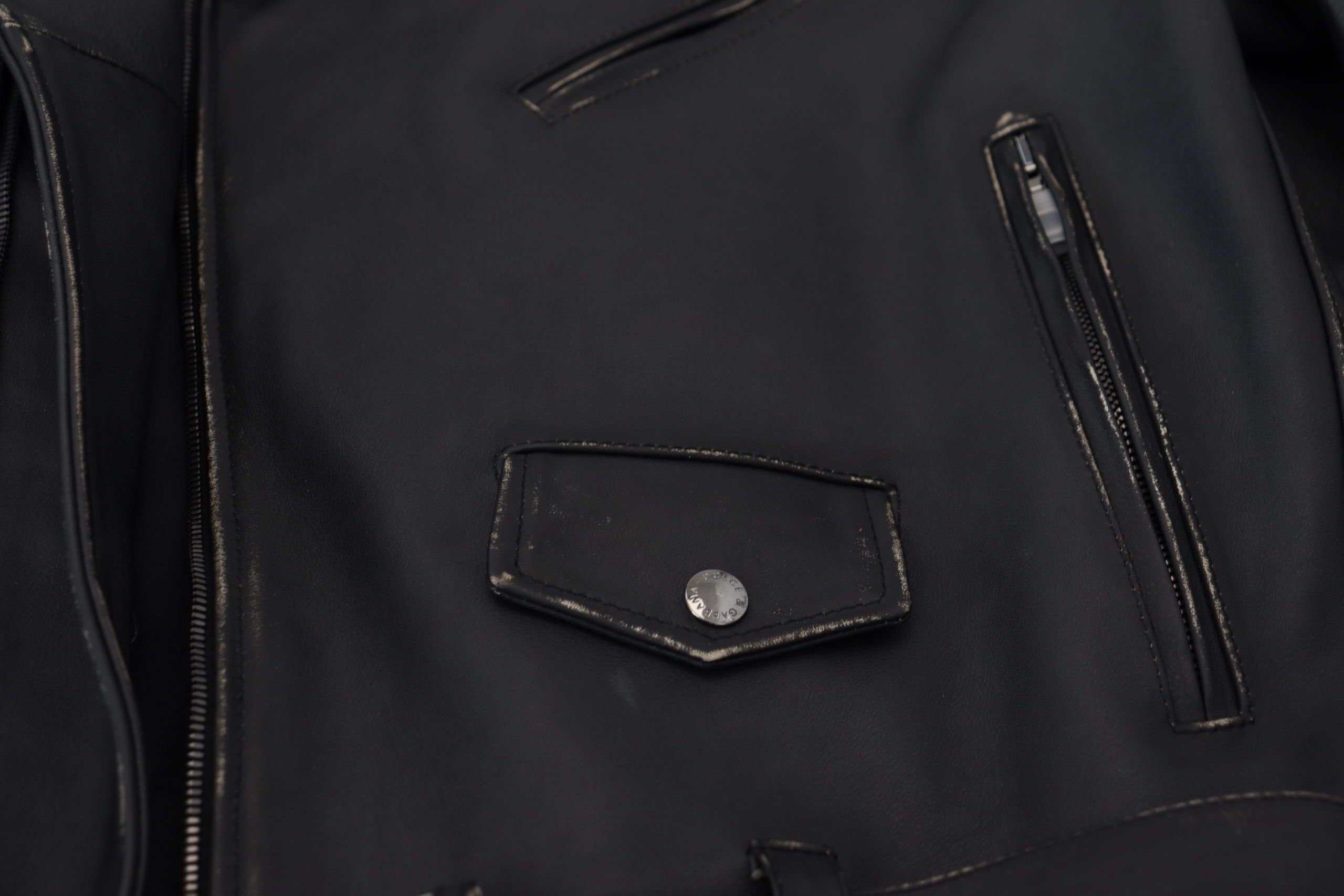 Dolce &amp; Gabbana Élégante veste de motard en cuir noir
