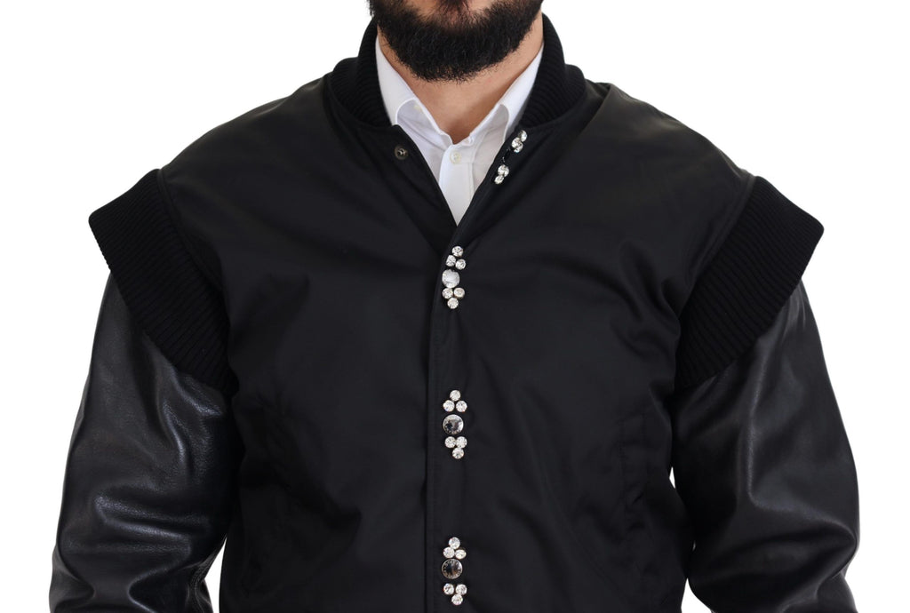 Dolce &amp; Gabbana Elegante schwarze Bomberjacke mit Kristallverzierung