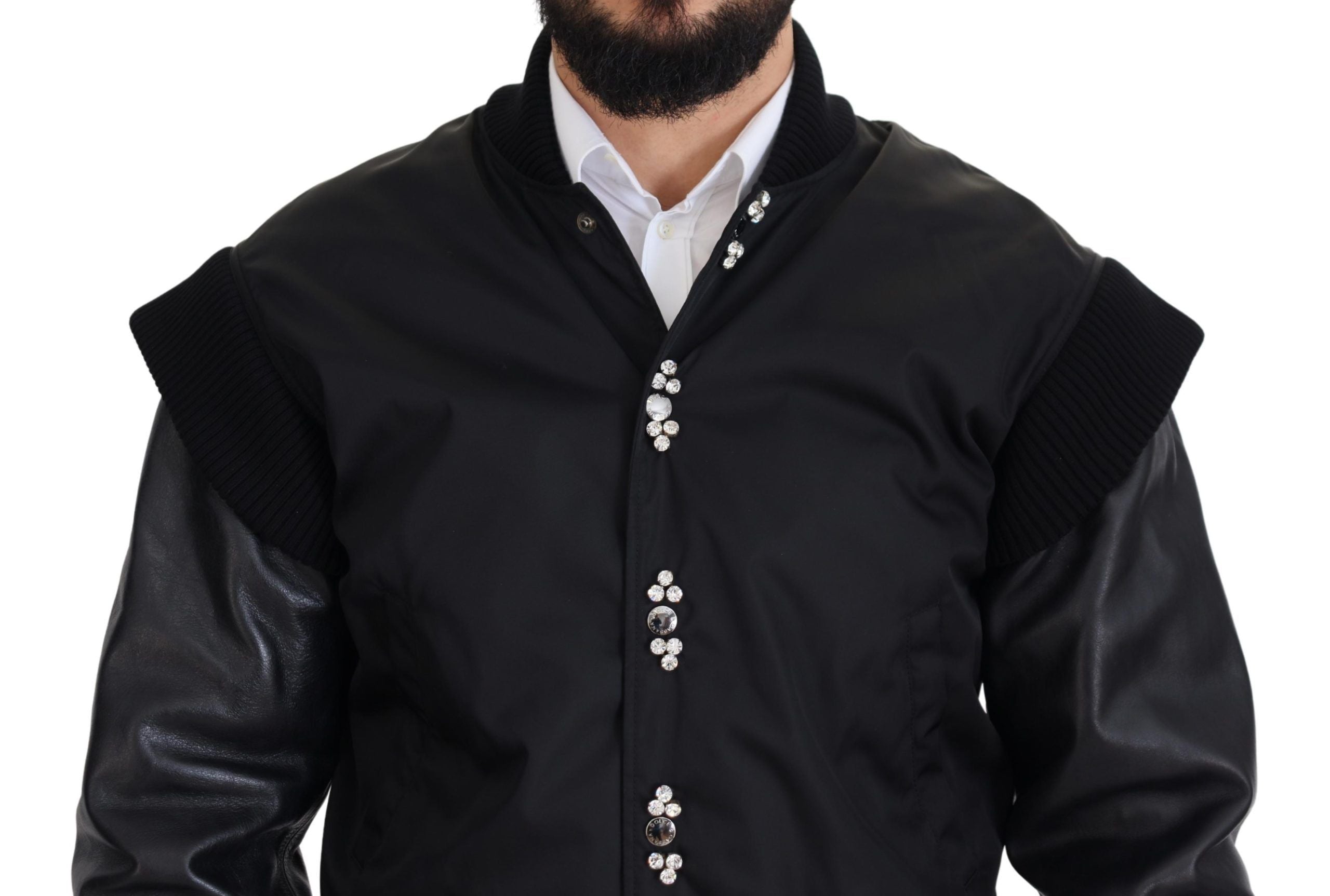 Dolce &amp; Gabbana Elegante schwarze Bomberjacke mit Kristallverzierung