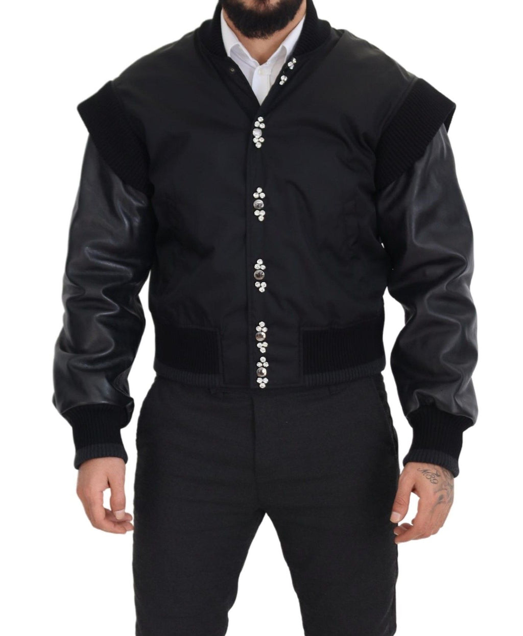 Dolce &amp; Gabbana Elegante schwarze Bomberjacke mit Kristallverzierung