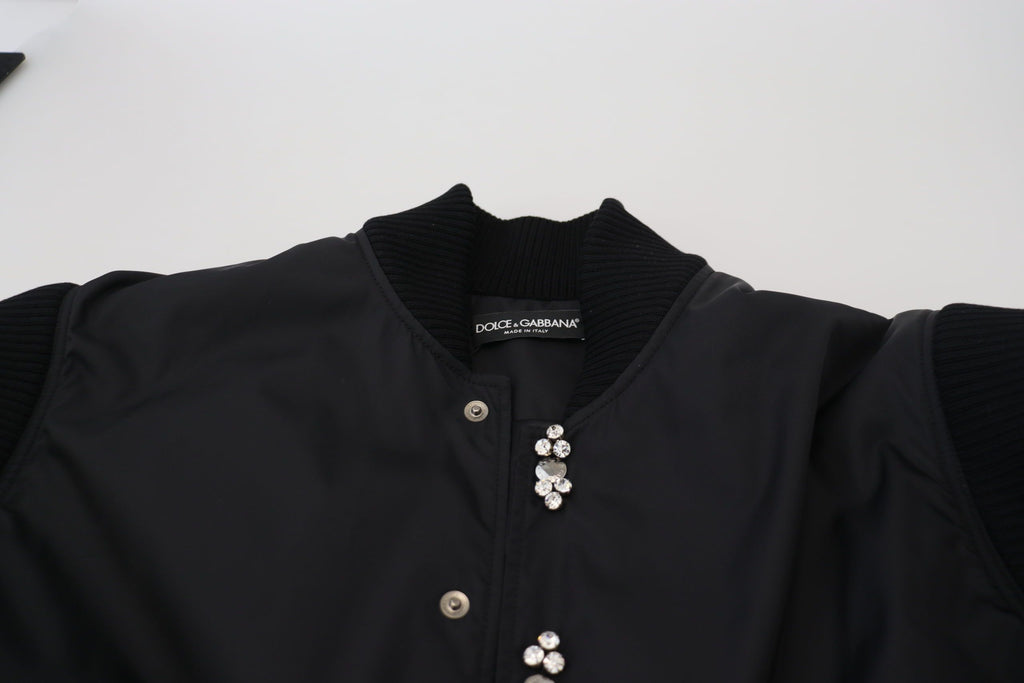 Dolce &amp; Gabbana Elegante schwarze Bomberjacke mit Kristallverzierung