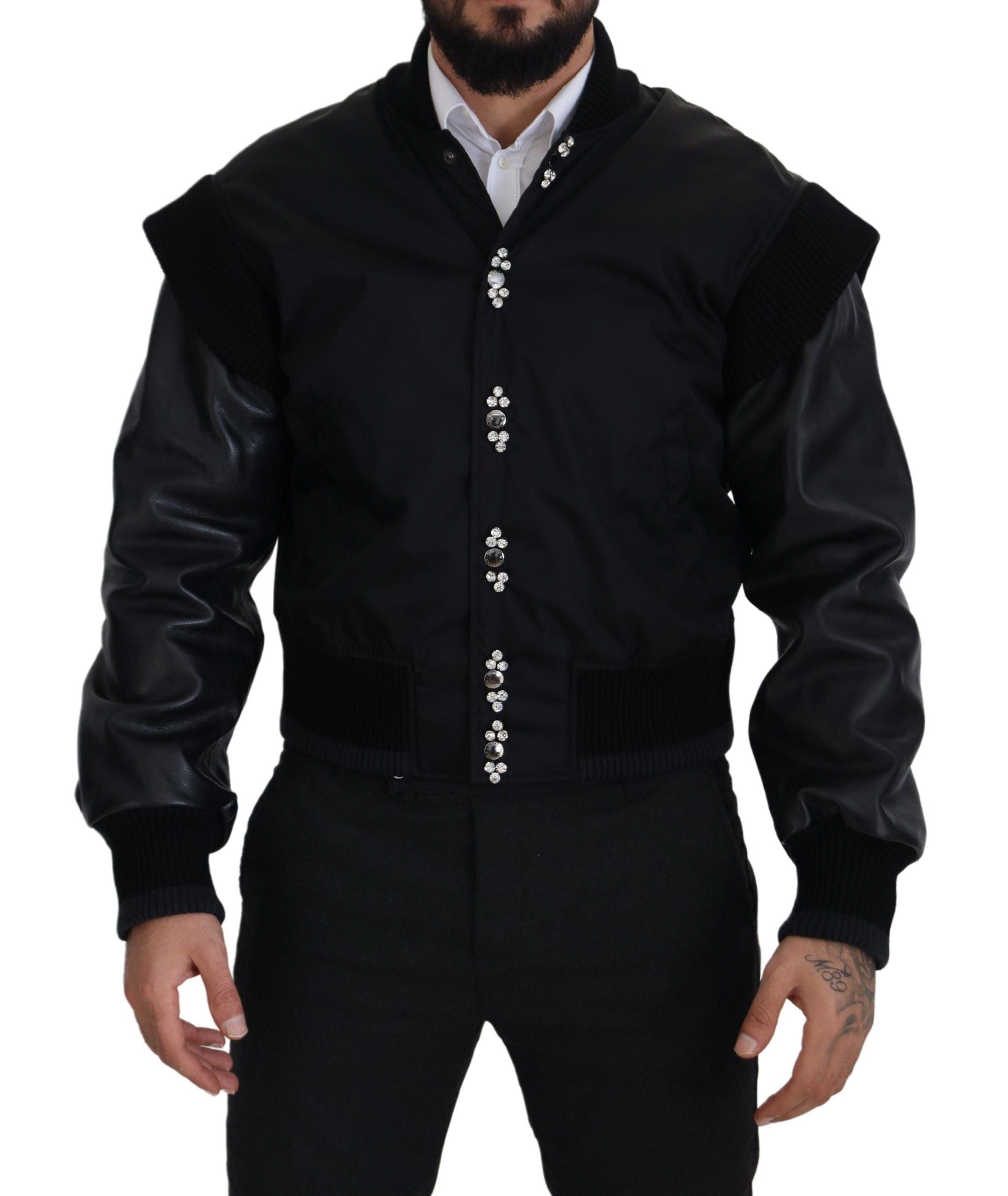 Dolce &amp; Gabbana Elegante schwarze Bomberjacke mit Kristallverzierung