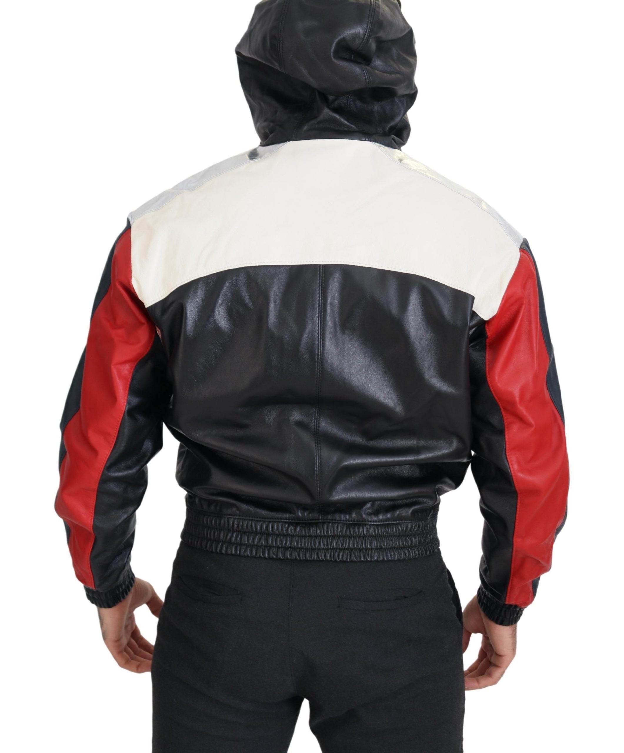 Blouson aviateur à capuche en cuir noir Dolce &amp; Gabbana Elite