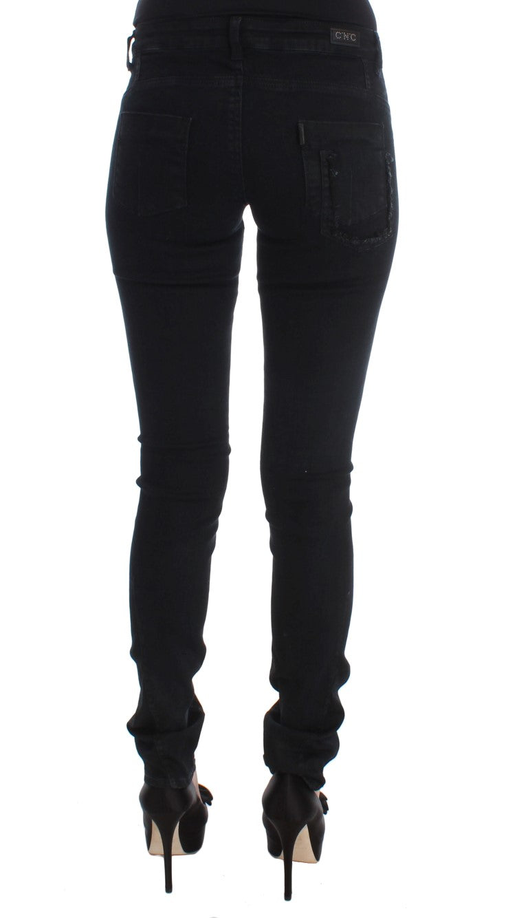 Costume National Sleek Slim Fit Designer-Jeans in klassischem Schwarz