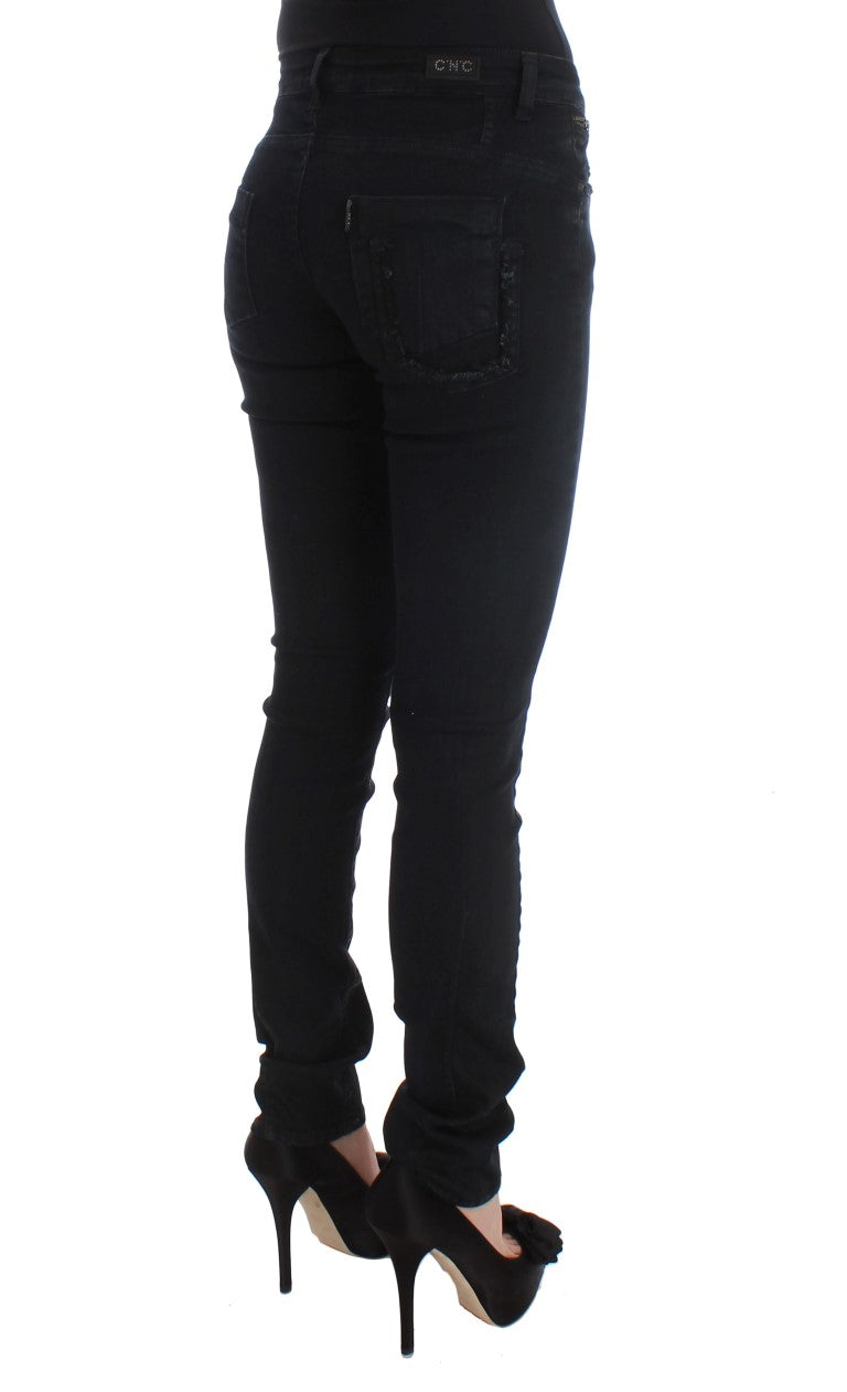 Costume National Sleek Slim Fit Designer-Jeans in klassischem Schwarz