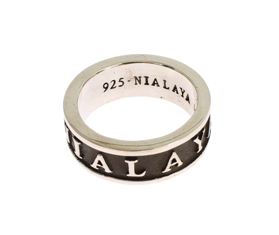Bague élégante Nialaya en argent sterling et noir pour homme