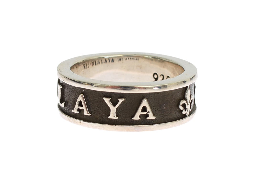 Nialaya Eleganter Sterling-Ring für Herren in Silber und Schwarz