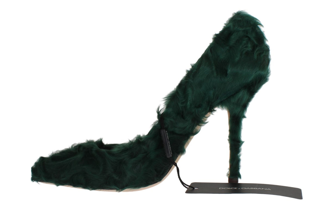 Dolce &amp; Gabbana Elegante grüne Xiangao-Pumps aus Pelzleder