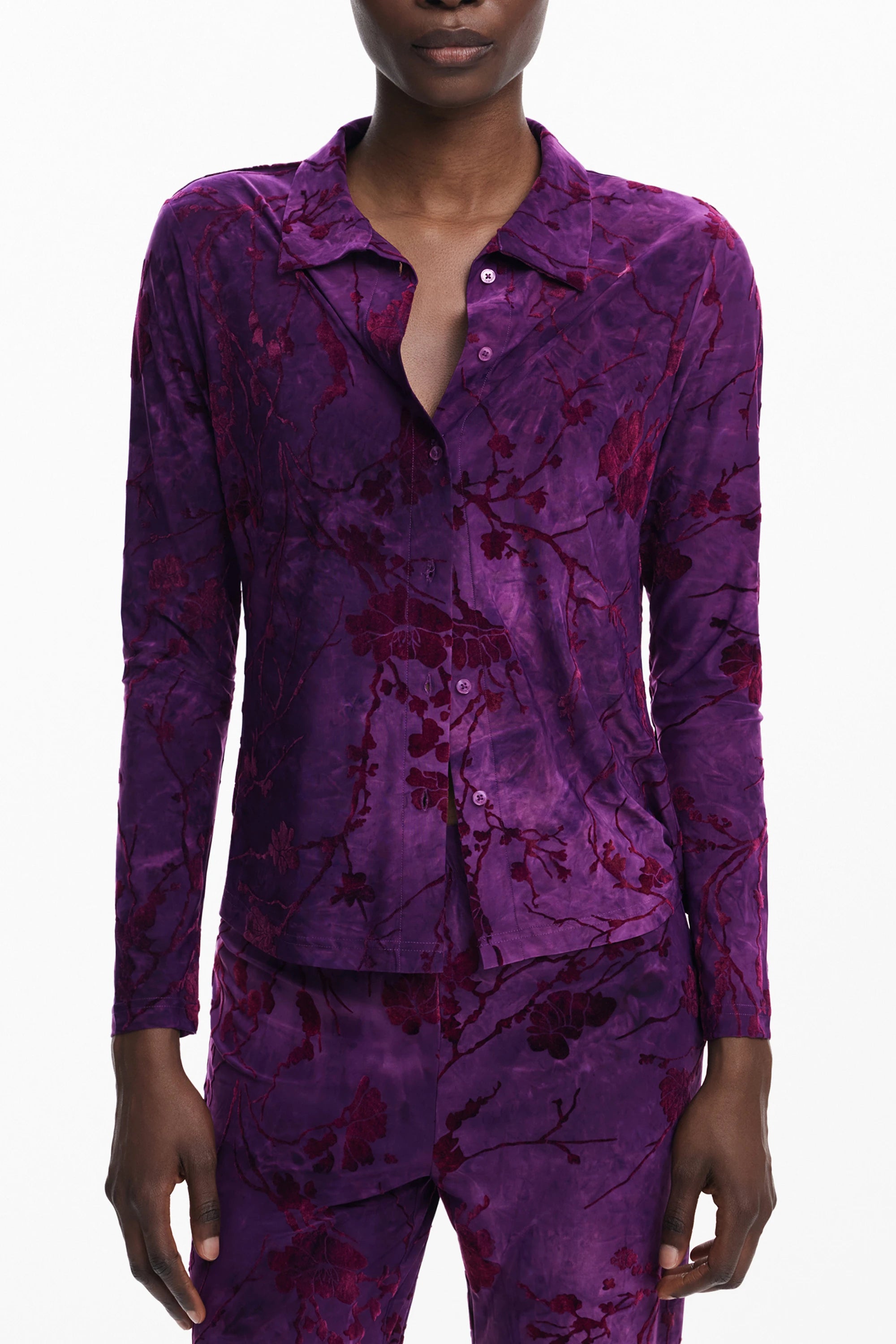 DESIGUAL WOMEN&#39;S LONG-SLEEVED PURPLE SHIRT