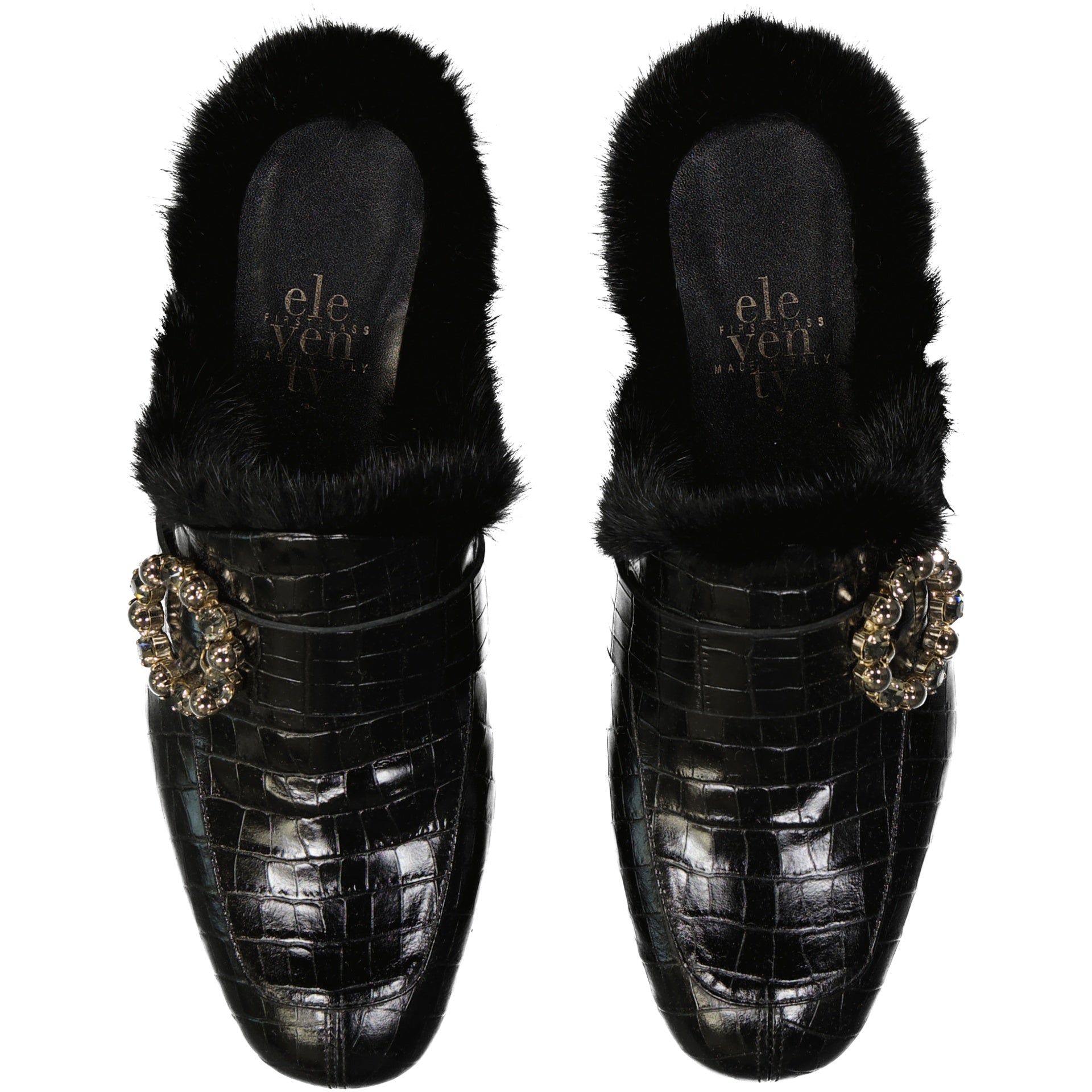 Eleventy Leather Fur Mules