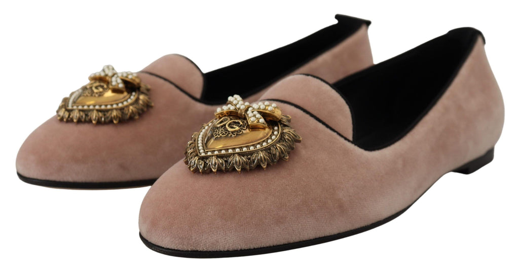 Mocassins élégants en velours rose Dolce &amp; Gabbana Devotion