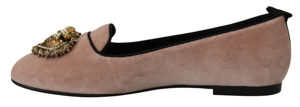 Mocassins élégants en velours rose Dolce &amp; Gabbana Devotion