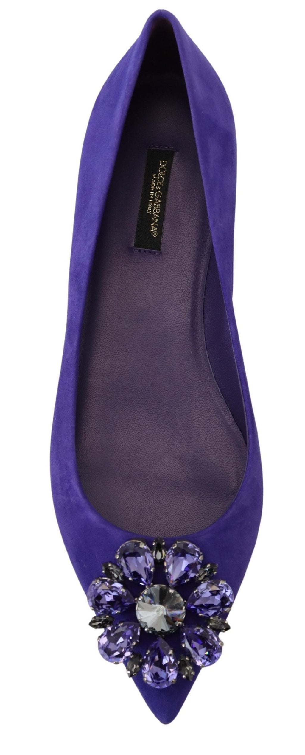 Dolce &amp; Gabbana – Verzierte Ballerinas aus lila Wildleder mit Kristallen