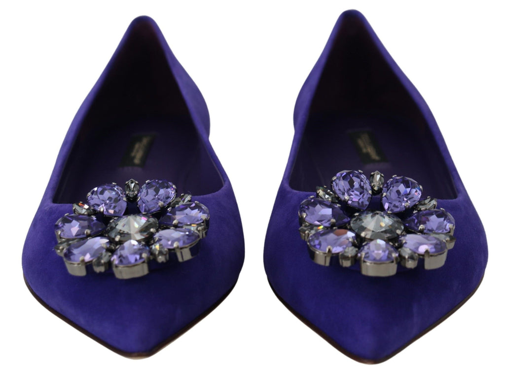 Dolce &amp; Gabbana – Verzierte Ballerinas aus lila Wildleder mit Kristallen
