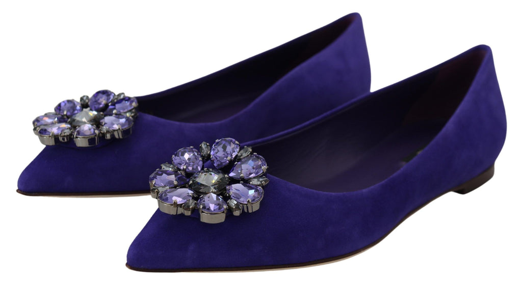 Dolce &amp; Gabbana – Verzierte Ballerinas aus lila Wildleder mit Kristallen