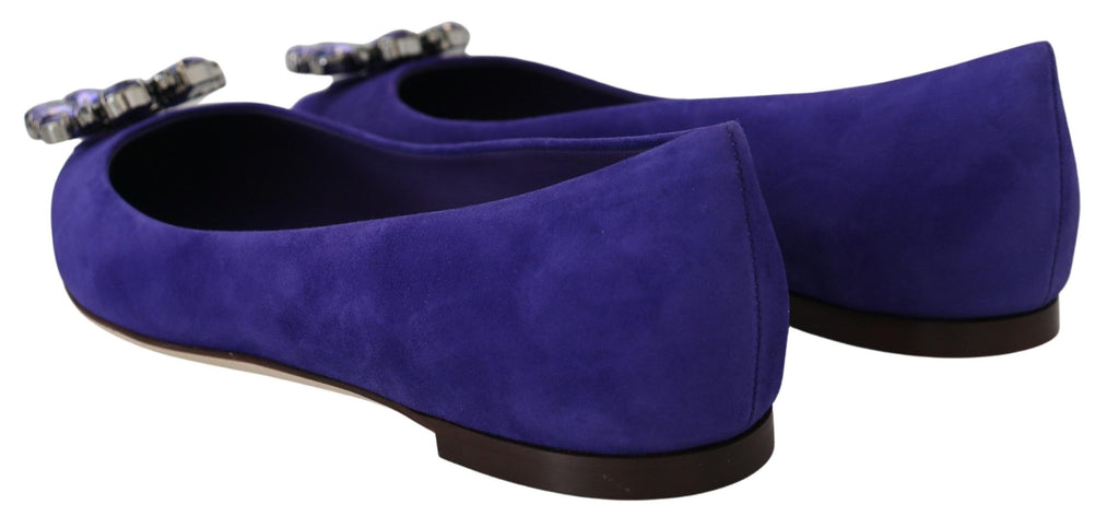 Dolce &amp; Gabbana – Verzierte Ballerinas aus lila Wildleder mit Kristallen