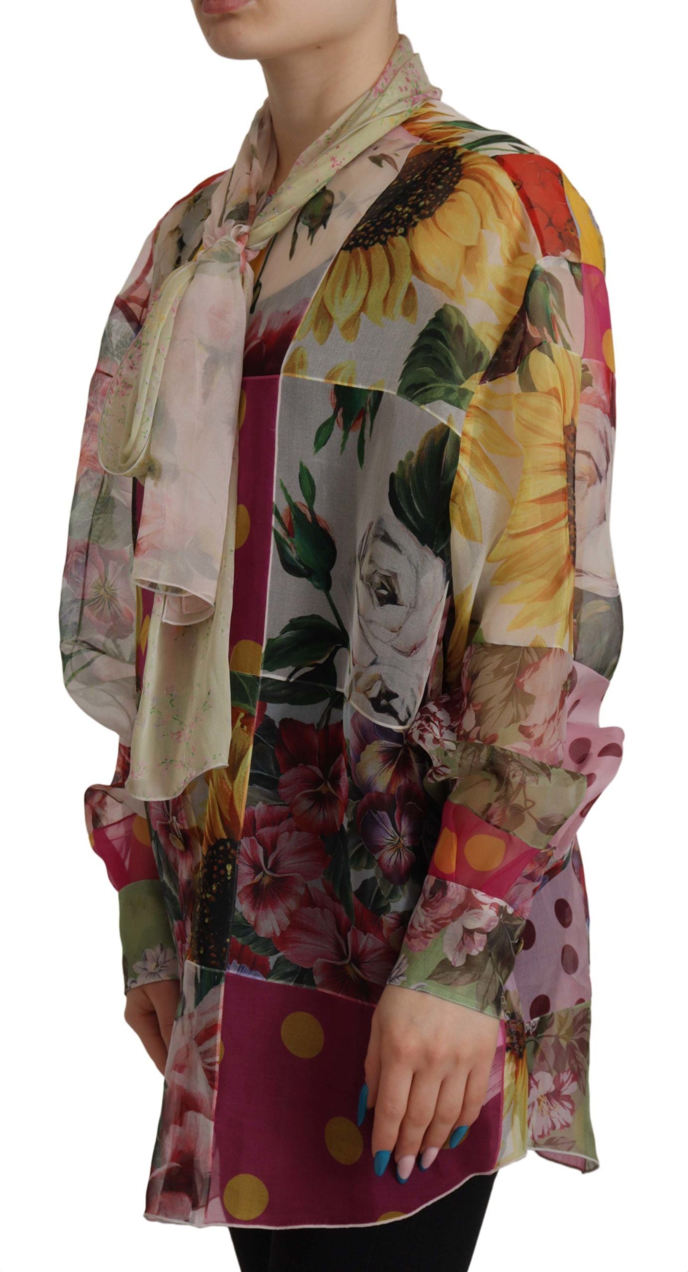 Dolce &amp; Gabbana, mehrfarbige Seidenbluse mit Ascot-Kragen
